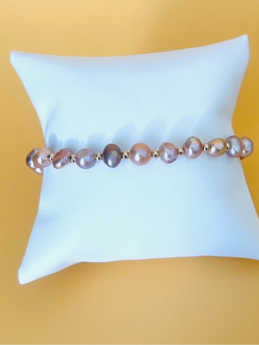 Pink faux pearls adjustable bracelet gold plated beads